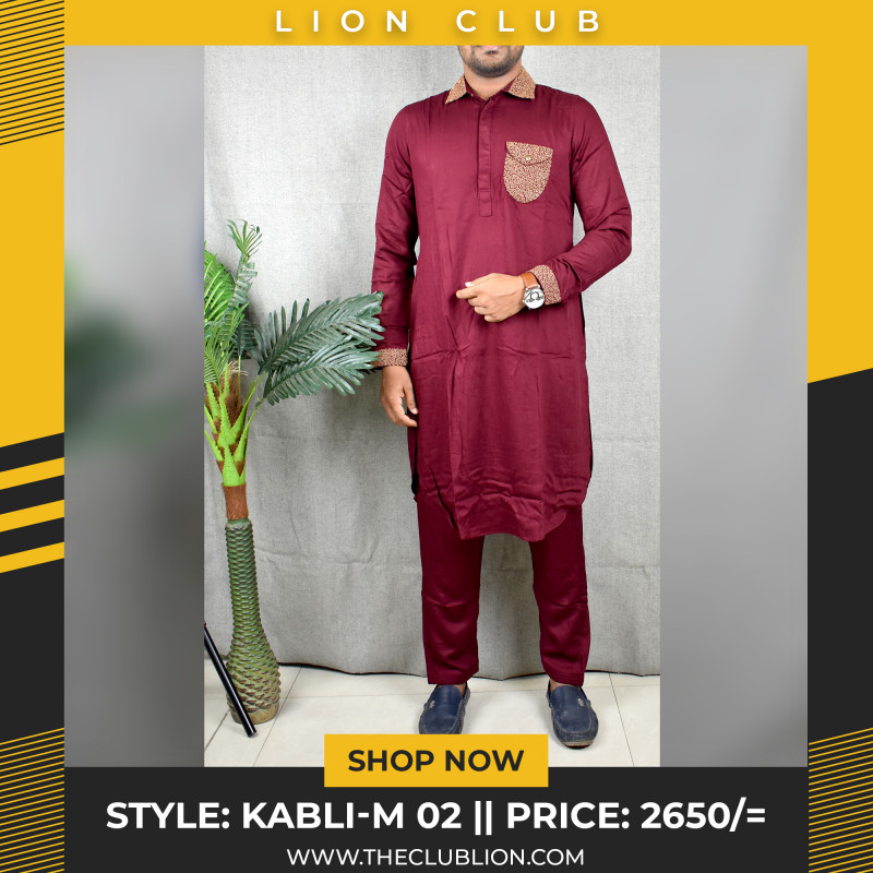 Maroon Men's Kabli Set Panjabi
