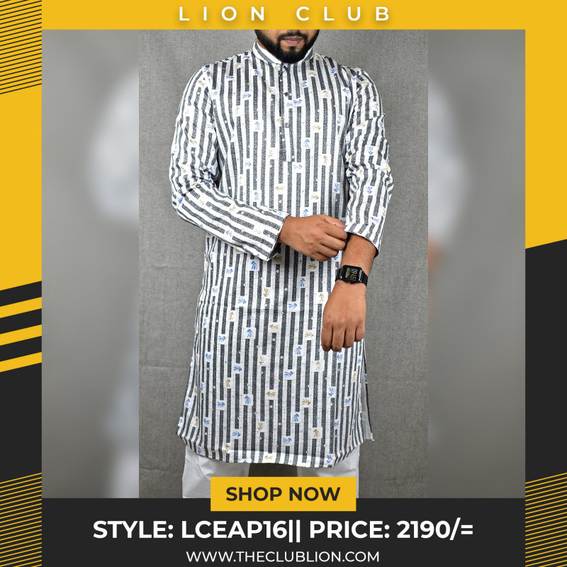 White Cotton Printed Stylish Panjabi