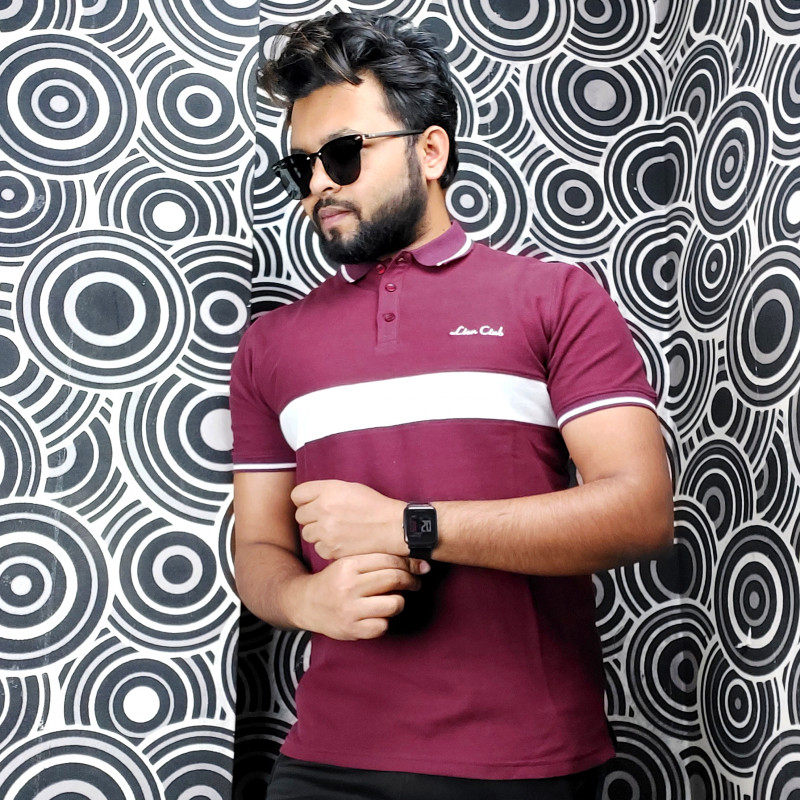 Maroon Cotton Casual Polo Shirt For Men